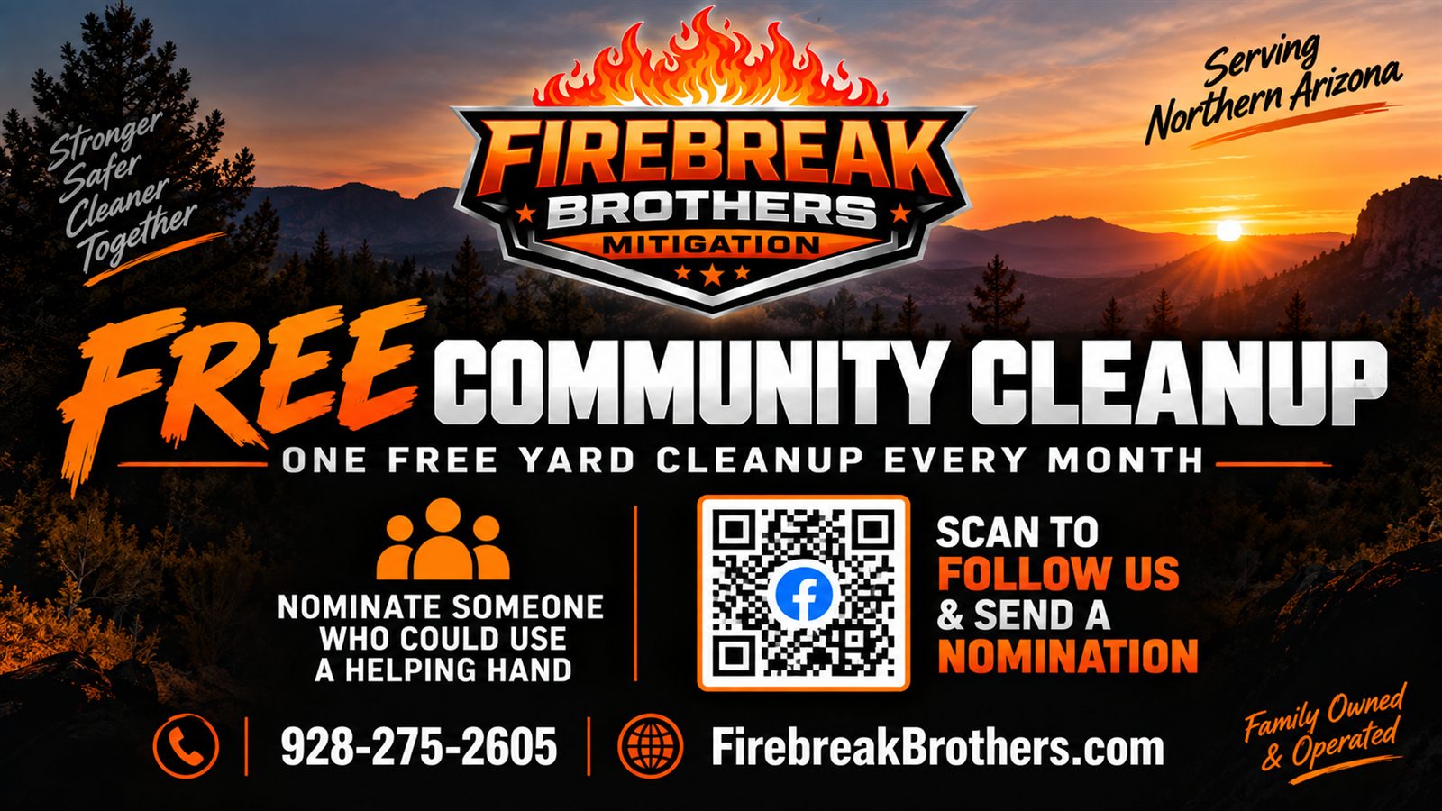 Firebreak Brothers Mitigation Free Community Cleanup - one free yard cleanup every month, serving Northern Arizona