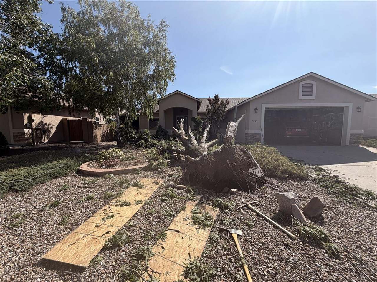 Storm-toppled tree and root ball removed from a Granville front yard in Prescott Valley